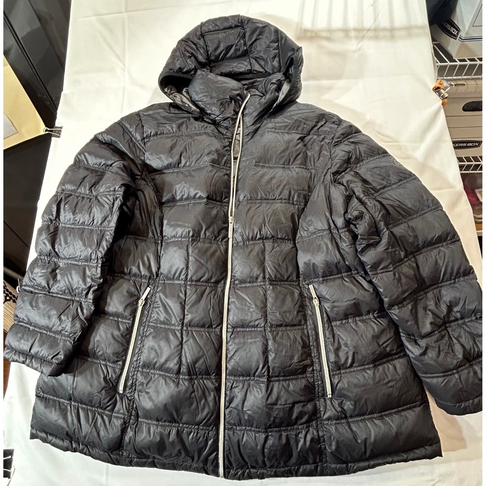 Michael Michael Kors Womens Black Packable Down Puffer Jacket Hooded Size 2X